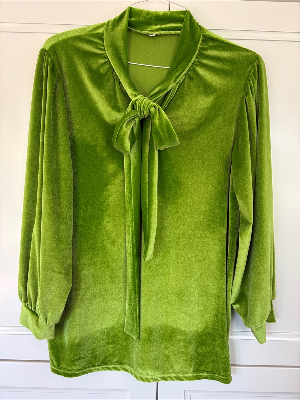Green Velvet Tie-Neck Women's Top